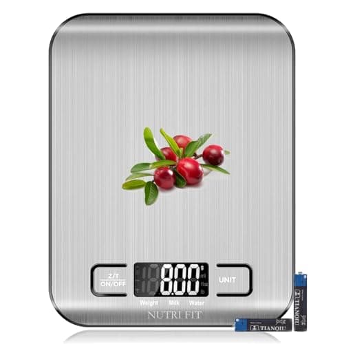 Food Scale, Kitchen Scales Digital Weight Food Grams and Ounces for Weight Loss Baking Cooking of NUTRI FIT, Max 11lb 1g Increment, Backlight LCD Smart Tare Stainless Steel, Easy to Use, AAA Battery