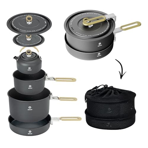 Alocs Camping Cookware, Portable Non-Stick Camping Pan Set with Enhanced Handle, Ideal for Outdoor Kitchen, Picnic, Hiking and Fishing